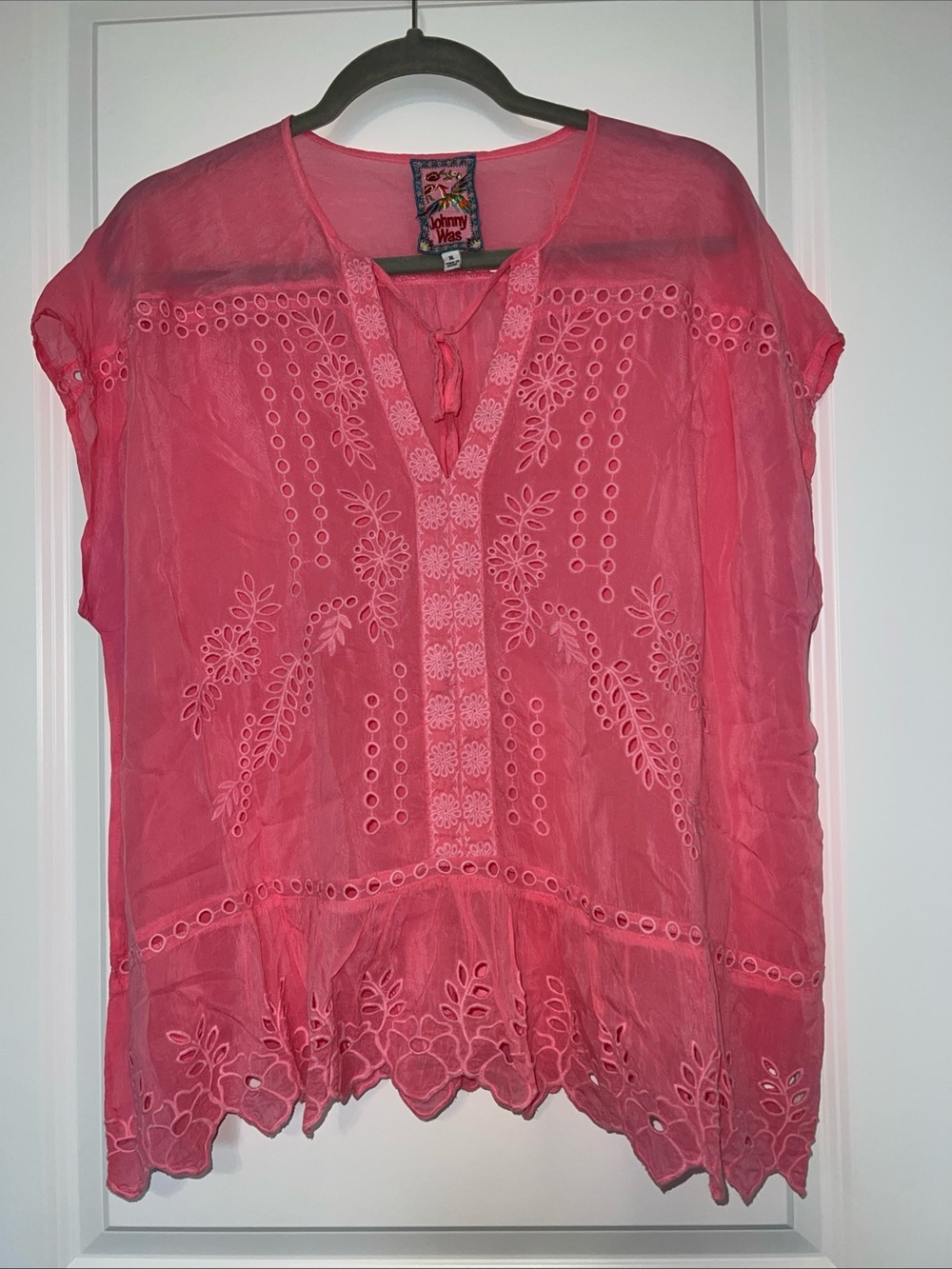 Johnny Was Coral Pink Embroidered Eyelet Tunic